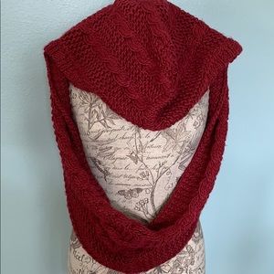 ASOS Snood, Hooded Infinity Scarf Maroon Red